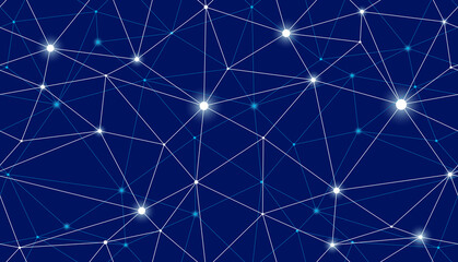 Materiał do szycia Technology communication seamless vector pattern with connected thin lines, blue endless wallpaper background science theme.