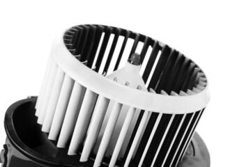 Car heater fan on white background, closeup