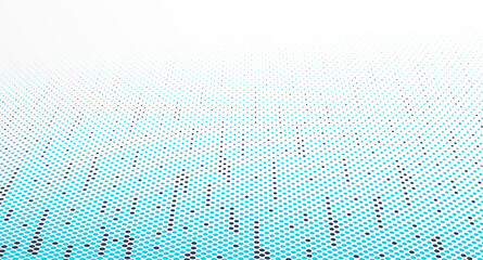 Blue dots in 3D perspective vector abstract background, multimedia internet information theme, wave stream of science technology or business blank template for ads.