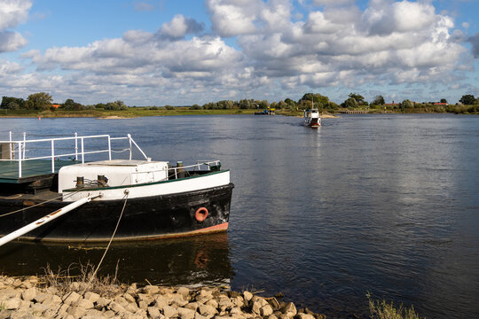 pedestrian ferry near the German city Hitzacker on river elbe on elbe bike lane, Germany