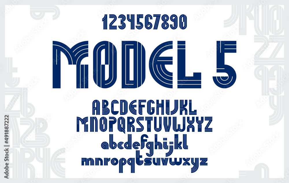 Poster geometric original font vector design, geometrical typography alphabet letters set including numbers