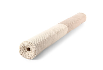 Rolled modern carpet on white background
