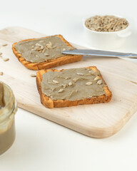 Toasted Bread Spread Organic Sunflower butter. A delicious, creamy and salty treat. Hypoallergenic alternative to peanut butter.