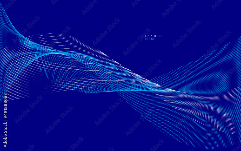 Poster dark blue airy particles flow vector design, abstract background with wave of flowing dots array, di