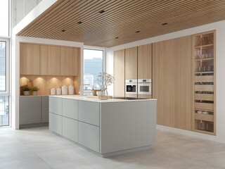 3D Illustration. Modern kitchen in loft apartment. - 491888631