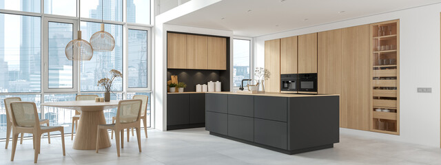 3D Illustration. Modern kitchen in loft apartment. - 491888815