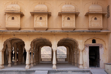 Jharokhas above Sattais Kacheri at Ancient Amer fort of Jaipur, India