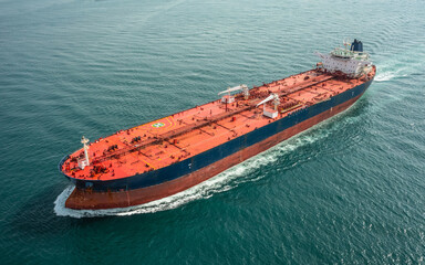 Aerial view of chemical tanker in the sea