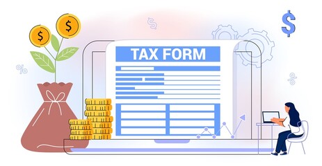 Filling tax from Analyzing financial data Online tax payment Return as document for VAT payment calculation Financial taxation refund or get back overpaid money from government vector illustration