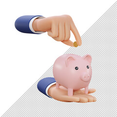 Businessman hand holding pink piggy bank and coin. Business saving finance concept. 3D illustration rendering. Has clipping path for easy to use.