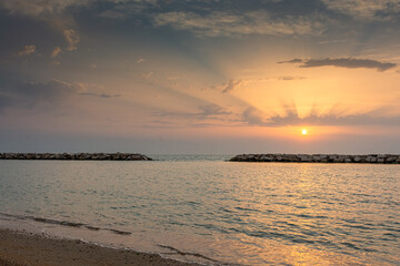 Fototapeta premium Sunrise over the Adriatic Sea in Marche, Italy