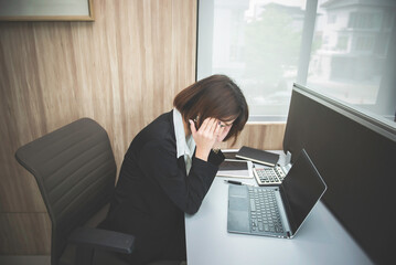 Asian stress business woman working fail,The owner of the company blamed her with bad word,The boss...