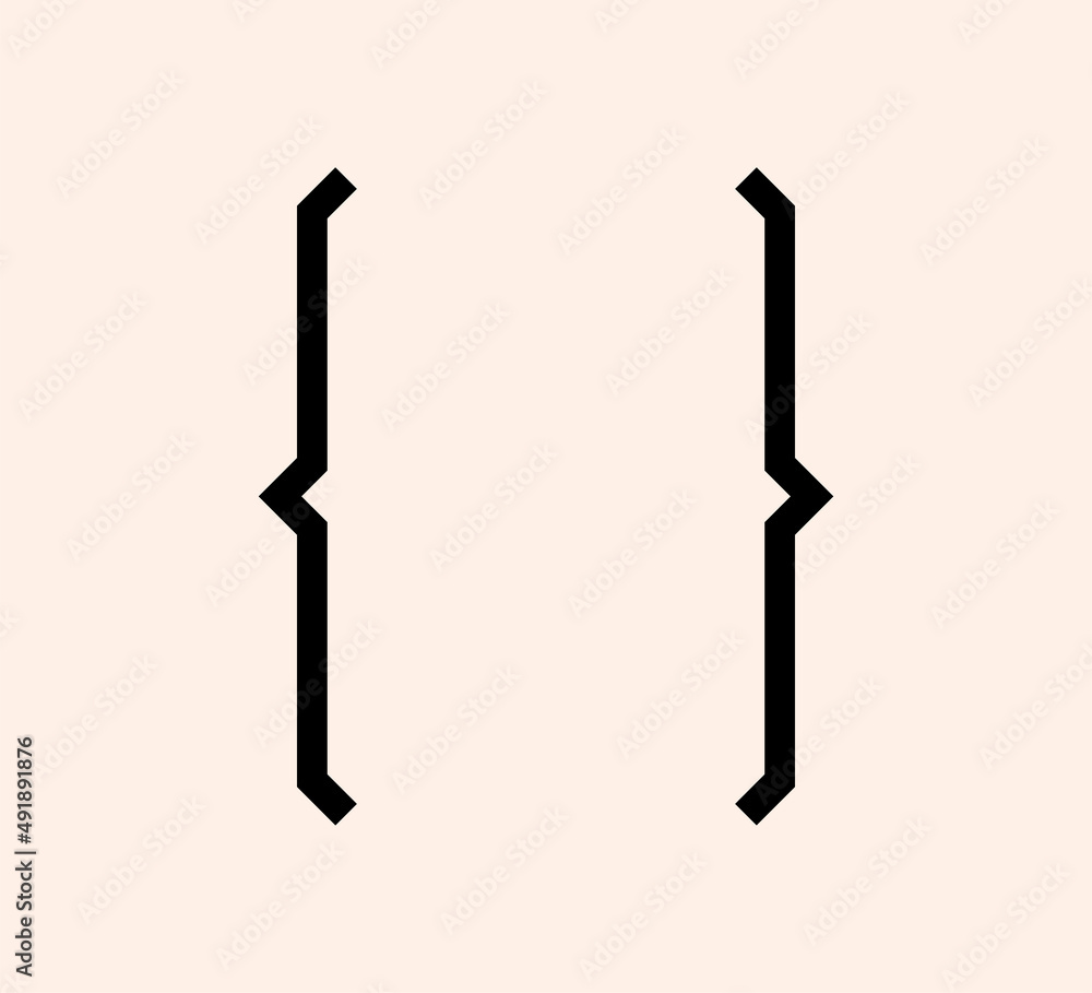 Poster curly braces punctuation mark black icon. brackets symbol for typing or typography. ornament and vec