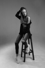 Studio portraits of a young Ukrainian girl. fashion industry