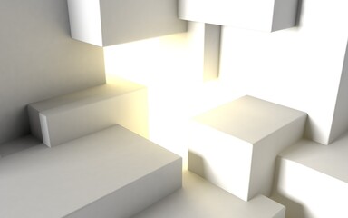 Abstract architectural background with cube construction or stage and light beam inside. 3D illustration