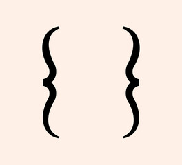Curly braces punctuation mark black icon. Vintage elegant brackets symbol for typing or typography. Ornament and vector eps isolated design element concept for messages and quotes