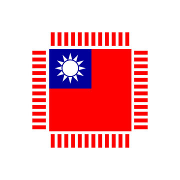 Flag of Taiwan. Integrated circuit icon in colors of taiwanese flag. Semiconductor manufacturing. Processor, microchip. Vector Illustration. EPS10.
