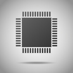 Integrated circuit icon isolated on gray background. Lack, deficite of chips. Semiconductor manufacturing. Processor, microchip. Vector Illustration. EPS10.