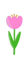 Pink flat flower on the white background. Scandinavian and folk design. Vector Illustration with for cards, invitations.