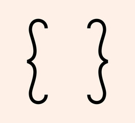 Curly braces punctuation mark black icon. Vintage brackets symbol for typing or typography. Ornament art vector eps isolated design element concept for messages and quotes
