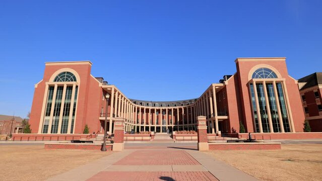 Sunny exterior view of the Spears School of Business of Oklahoma State University