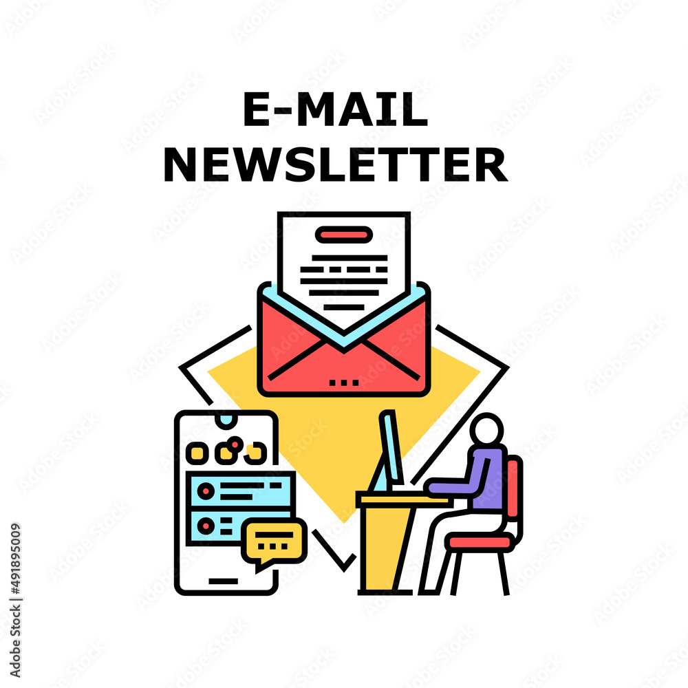 Poster e-mail newsletter vector icon concept. e-mail newsletter with business or marketing information, spe