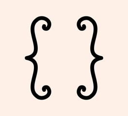 Obraz premium Curly braces punctuation mark black icon. Vintage drawing brackets symbol for typing or typography. Ornament and vector eps isolated design element concept for messages and quotes