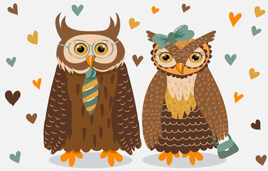 owl character cartoon flat design, isolated, vector