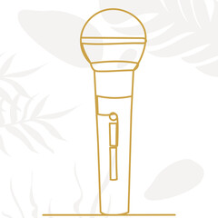 microphone drawing by one continuous line, isolated vector