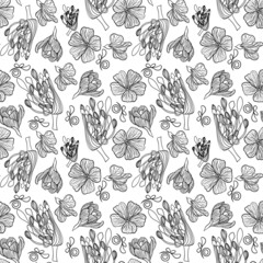 Spring flowers seamless floral pattern in doodle style vector illustration isolated on white background 