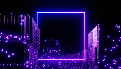 3d render of neon and light glowing on dark scene. Cyber punk night city concept. Night life. Technology network for 5g. Beyond generation and futuristic scene. Sci- fi pattern theme.