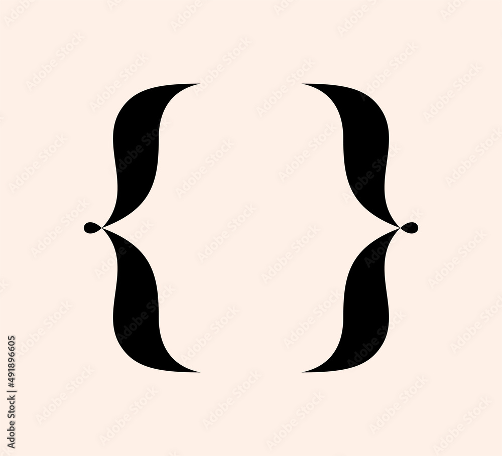 Poster curly braces punctuation mark black icon. calligraphy brackets symbol for typing or typography. orna