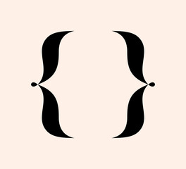 Curly braces punctuation mark black icon. Calligraphy brackets symbol for typing or typography. Ornament and vector eps isolated curve design element concept for messages and quotes
