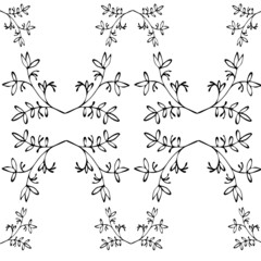 Seamless vector black and white pattern with hand drawn branches of leaves and flower