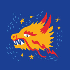 Head of asian dragon on blue background. Vector illustration of chinese traditional dragon. Year of the dragon. Oriental style