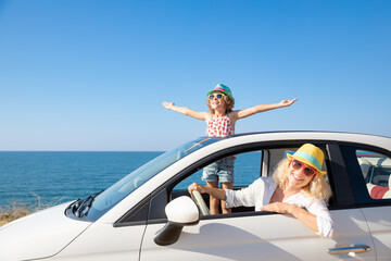 Happy family travel by car on summer vacation