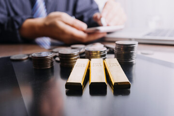 stacks of gold money coin background concept saving money