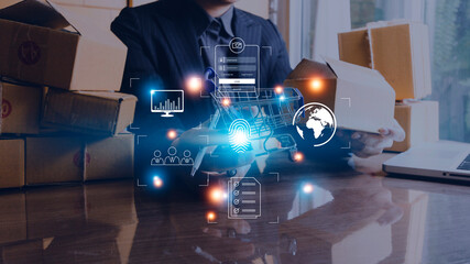 Technology fingerprint scan provides security. digital transformation change management,new technology big data and business process strategy, automate operation, customer service management.