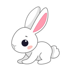 Cartoon cute easter bunny in white color. Children's drawing of a hare. spring Easter holiday. Vector illustration of animal character in cartoon childish style. Isolated clipart on white background.