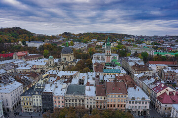 Fototapeta na wymiar general view of historical city of lviv, ukraine
