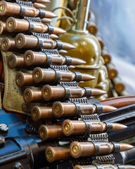 Naklejka premium Tape with cartridges to the machine gun. The war in Ukraine.