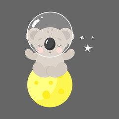 Cute koala in the moon. Cartoon style. Vector illustration. For kids stuff, card, posters, banners, children books, printing on the pack, printing on clothes, fabric, wallpaper, textile or dishes.