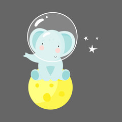 Cute elephant in the moon. Cartoon style. Vector illustration. For kids stuff, card, posters, banners, children books, printing on the pack, printing on clothes, fabric, wallpaper, textile or dishes.