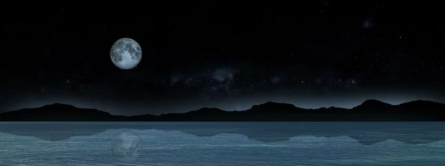 Foto auf Acrylglas Vollmond full moon over the sea , worm moon , full moon in march 3d illustration