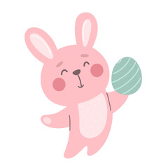 Cute bunny with Easter egg, animal vector isolate.