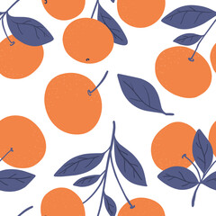 Seamless pattern with tangerines, trendy colors. Vector illustration.