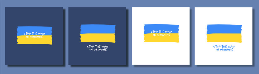 Ukrainian blue-yellow flag with Stop the war in Ukraine concept. Dark and white backgrounds. Vector illustration
