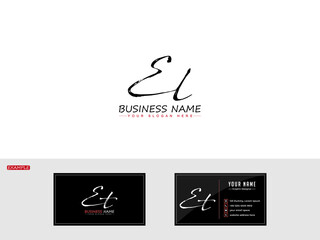 Signature EL Logo, Initial El le Signature Two Letters brush red black and white Logo and new business card design - obrazy, fototapety, plakaty