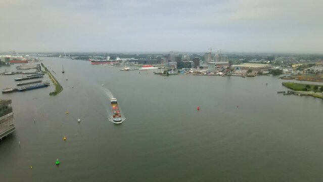 A cargo freighter near NDSM Wharf in Amsterdam