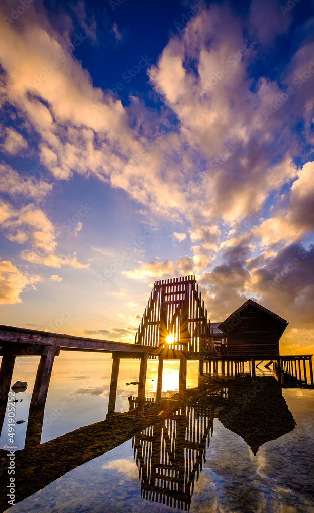 Canvas Prints old wooden jetty at a lake in bavaria